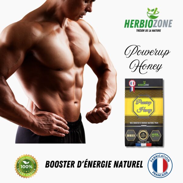 PowerUp Honey Miel Booster pour Homme | Ginseng Rouge | Maca | Guarana | Ashwagandha | Tribulus | 20g X 5 Fabriqué en France – Image 4