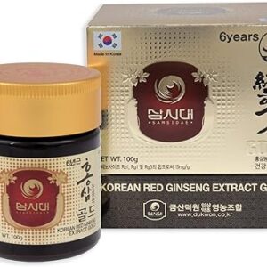 Extrait Gold de Ginseng Rouge Coréen, Concentration Maximale en Ginsénosides 13 mg/g, Racines de 6 ans, Qualité Supérieure, Cure de 3 mois, 100g